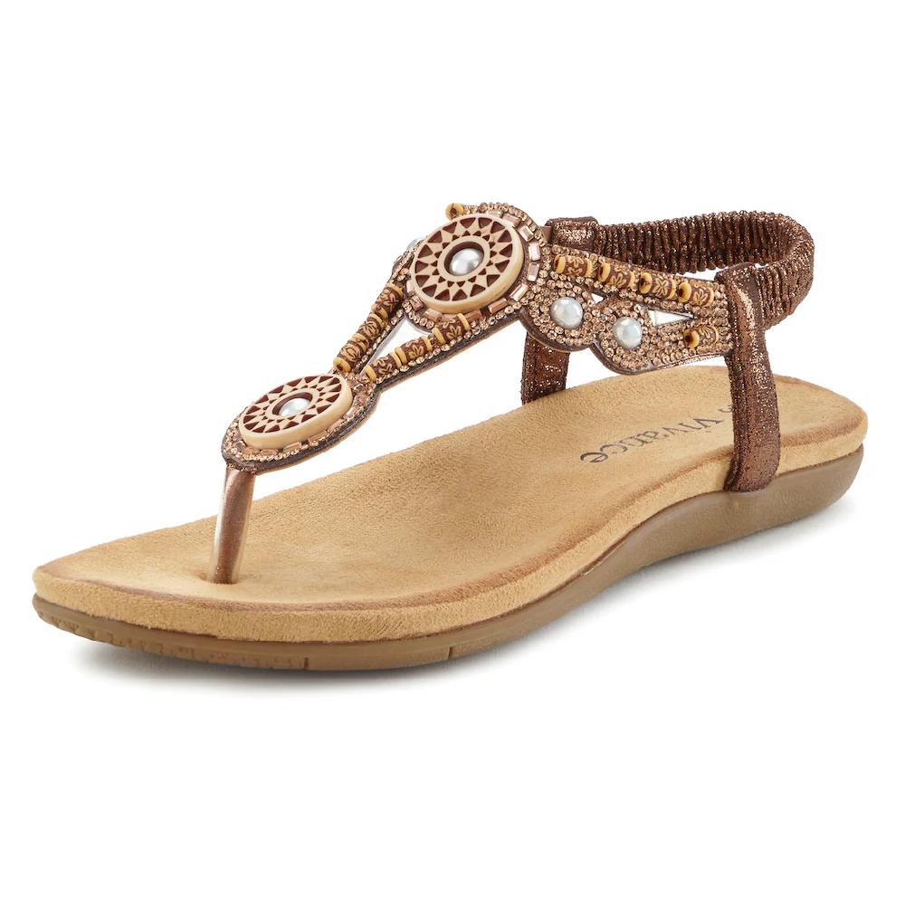 Vivance Zehentrenner Sandale Sommerschuh Pantolette Mit Perlen Und Steinchen VEGAN Online Kaufen