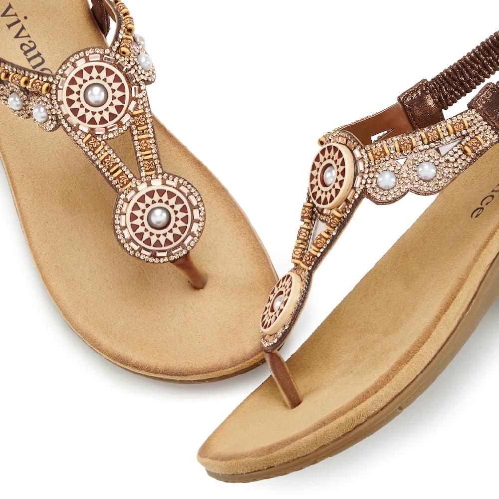 Vivance Zehentrenner Sandale Sommerschuh Pantolette Mit Perlen Und Steinchen VEGAN Online Kaufen