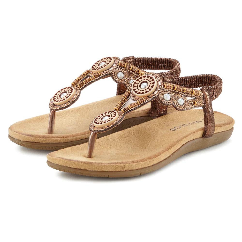 Vivance Zehentrenner Sandale Sommerschuh Pantolette mit Perlen und Steinchen VEGAN online kaufen
