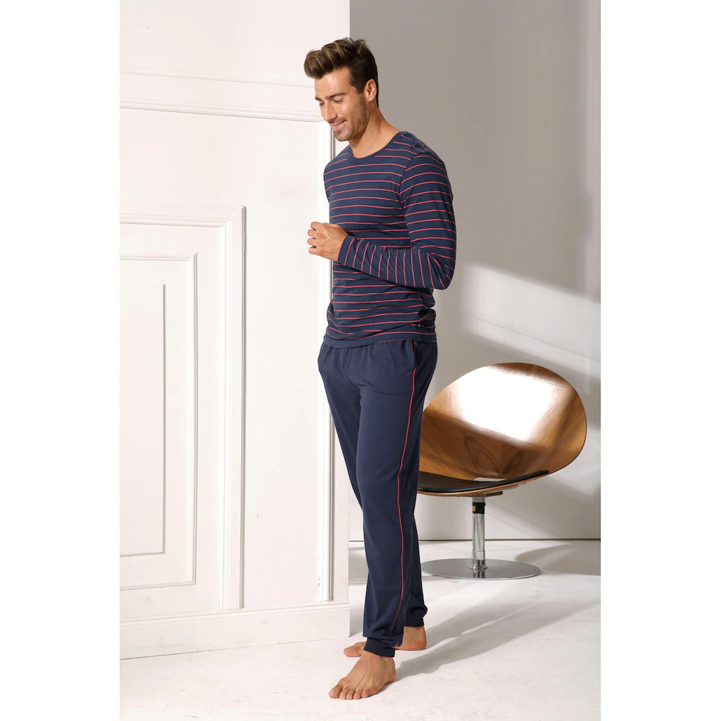 AUTHENTIC LE JOGGER Pyjama (Packung 4 Tlg. 2 Stück) Schlafanzug In Langer Form Mit Garngefärbten Streifen