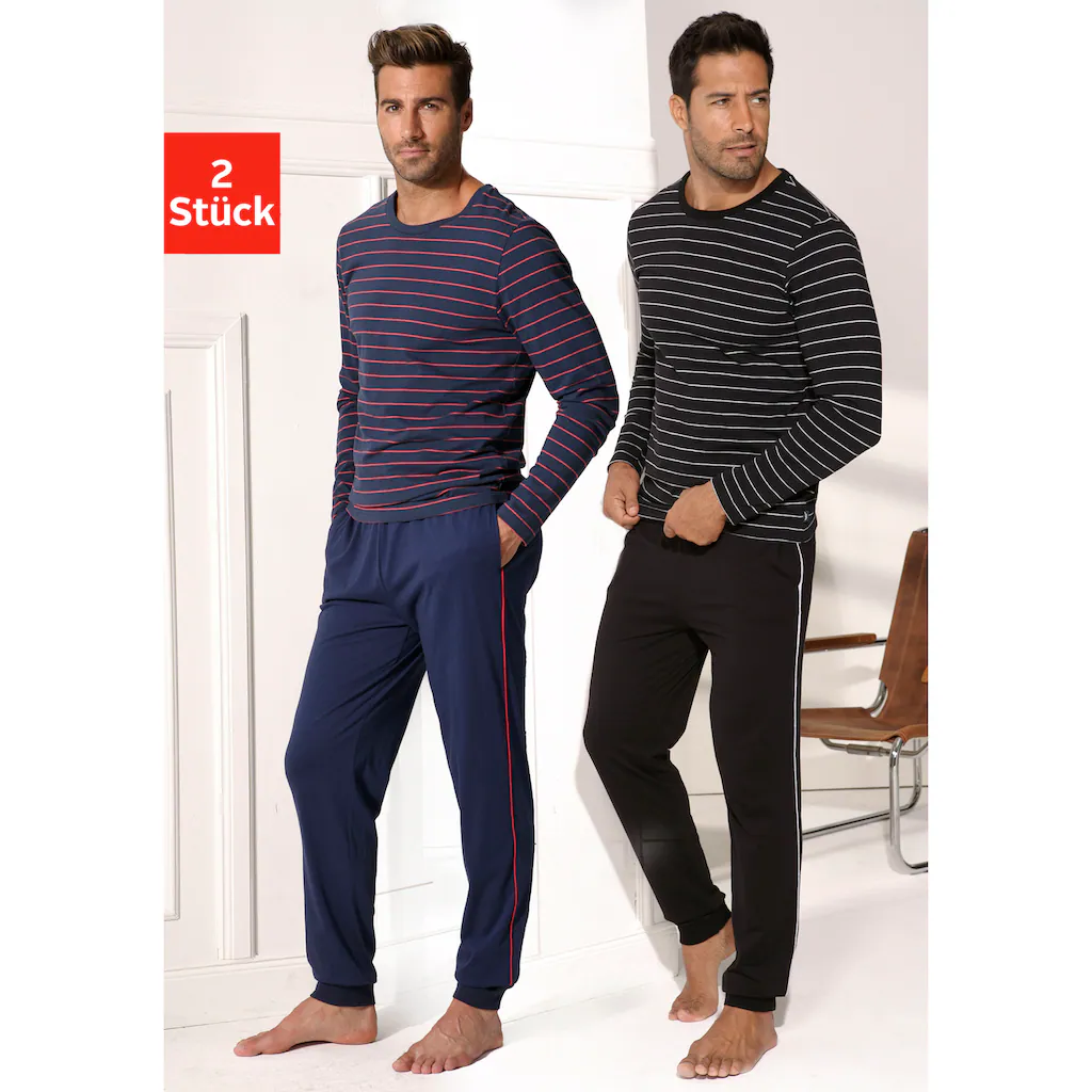 AUTHENTIC LE JOGGER Pyjama (Packung 4 tlg. 2 Stück) Schlafanzug in langer Form mit garngefärbten Streifen
