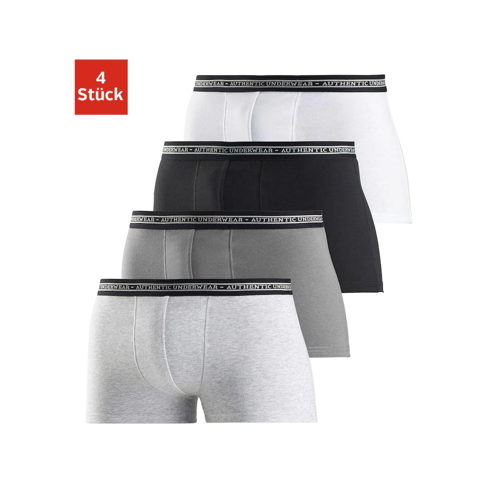 AUTHENTIC UNDERWEAR Boxer »Boxershorts für Herren« (Packung 4 St.) schwarzer Webbund mit Logoschriftzug online bestellen