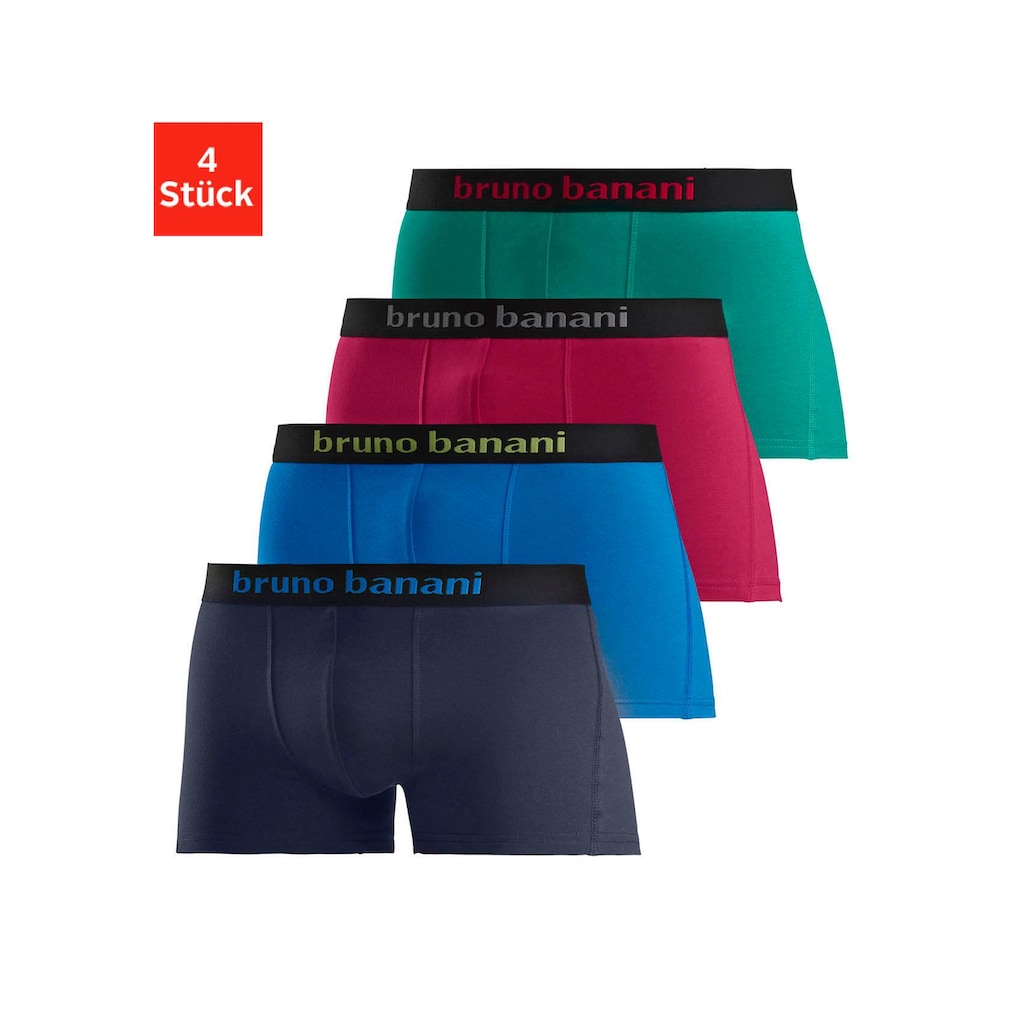 Bruno Banani Boxer »Boxershorts für Herren« (Packung 4 St.) mit farbigen Marken-Schriftzug am Bündchen kaufen