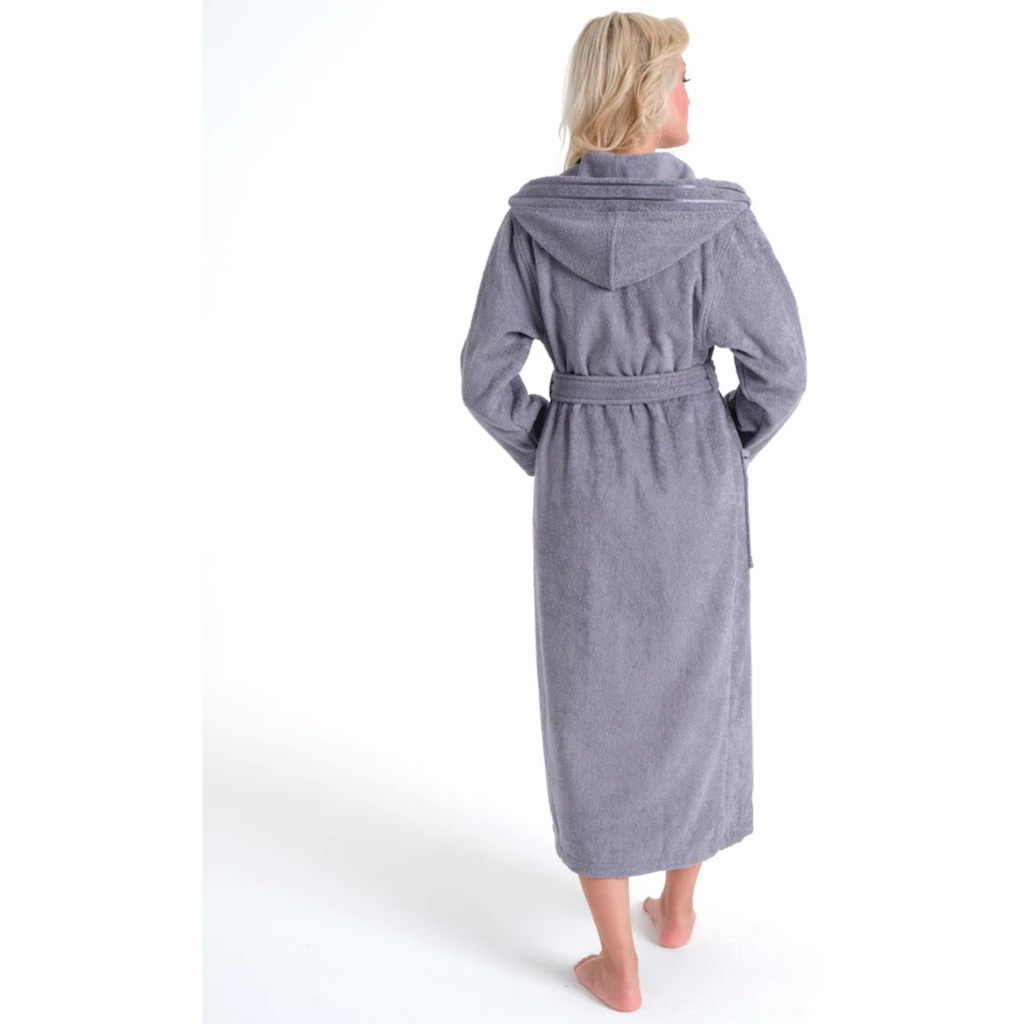 Bruno Banani Damenbademantel »Clement Ideal Für Sauna & Spa Hotelbademantel Morgenmantel« (1 St.) 100% Baumwolle Einfarbig Glänzende Streifen-Bordüre Taschen XS-3XL