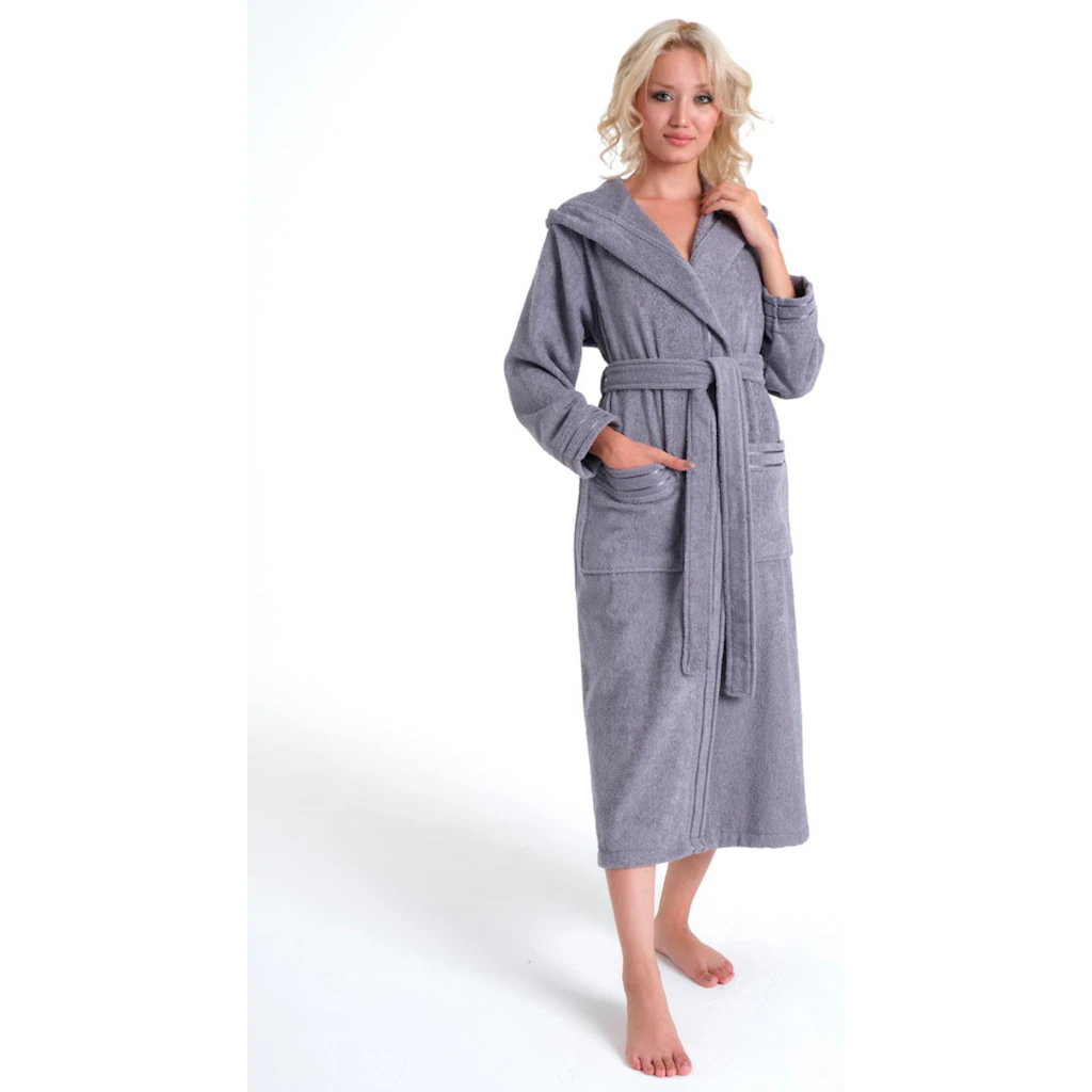 Bruno Banani Damenbademantel »Clement Ideal Für Sauna & Spa Hotelbademantel Morgenmantel« (1 St.) 100% Baumwolle Einfarbig Glänzende Streifen-Bordüre Taschen XS-3XL