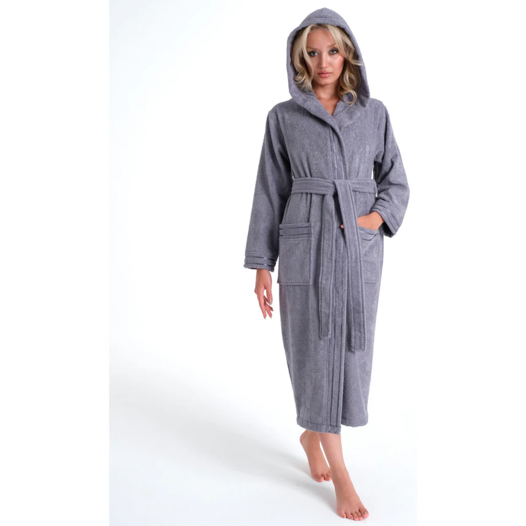 Bruno Banani Damenbademantel »Clement ideal für Sauna & Spa Hotelbademantel Morgenmantel« (1 St.) 100% Baumwolle einfarbig glänzende Streifen-Bordüre Taschen XS-3XL