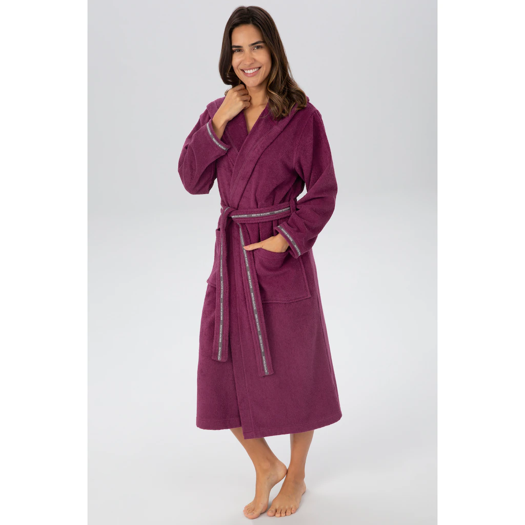 Bruno Banani Damenbademantel »Danny ideal für Sauna & Spa Hotelbademantel Morgenmantel« (1 St.) mit Logostreifen aus 100% Baumwolle XS-3XL