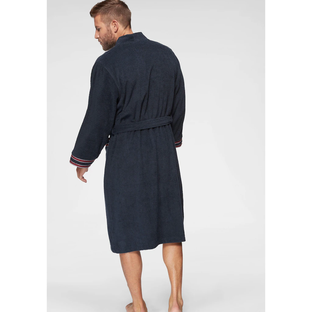 Bruno Banani Herrenbademantel »Roy Ideal Für Sauna & Spa Hotelbademantel Morgenmantel« (1 St.) Mit Farblich Abgesetzten Streifen Bademantel Baumwolle S-3XL