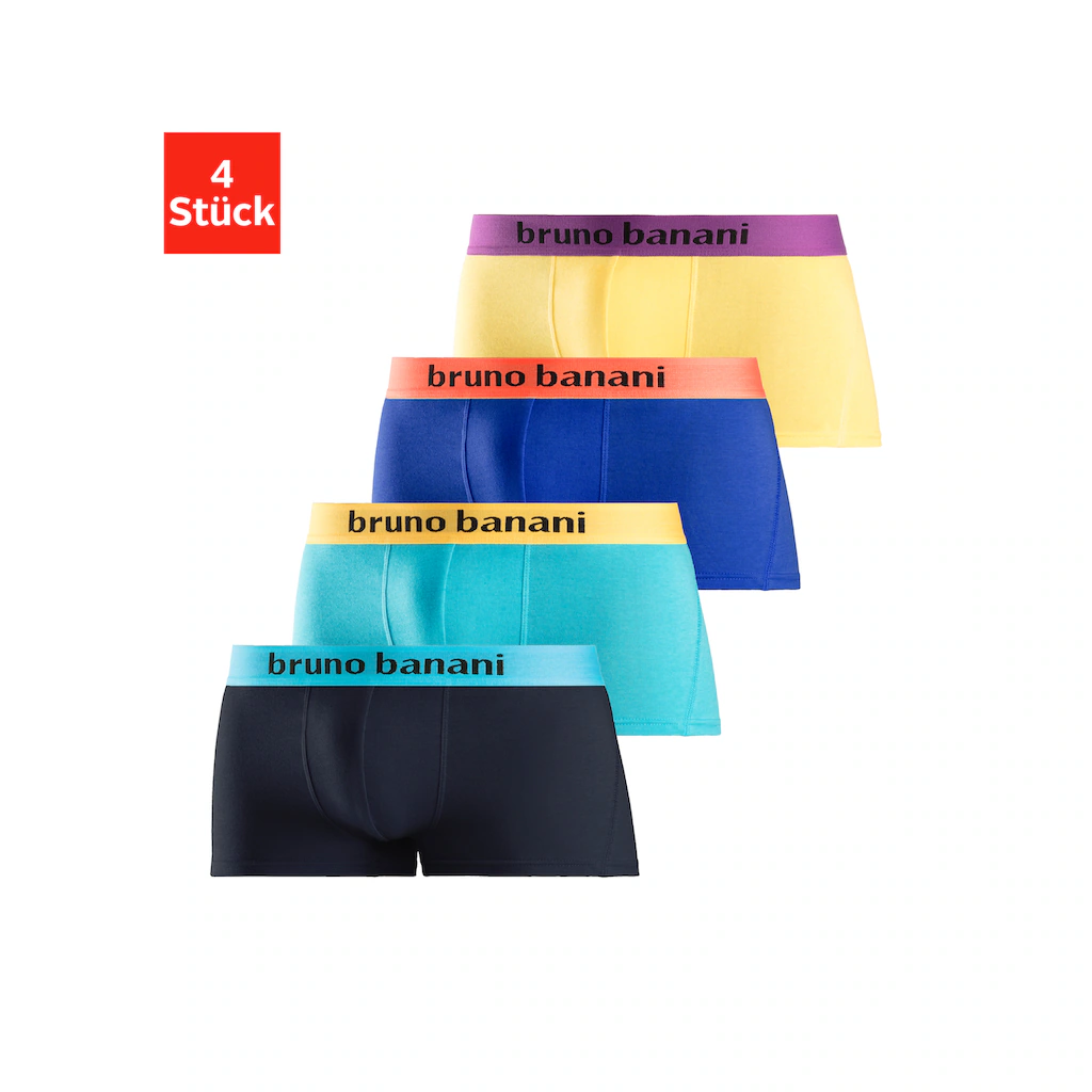 Bruno Banani Hipster (Packung 4 St.) knapp sitzende Boxershorts mit Logo Webbund aus Baumwollmischung