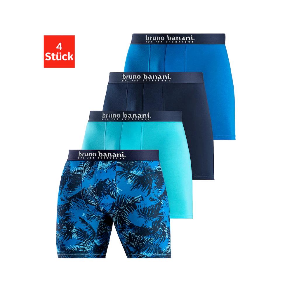 Bruno Banani Langer Boxer (Packung 4 St. 4er-Pack) mit Palmendruck und unifarben aus Baumwollmischung online bestellen