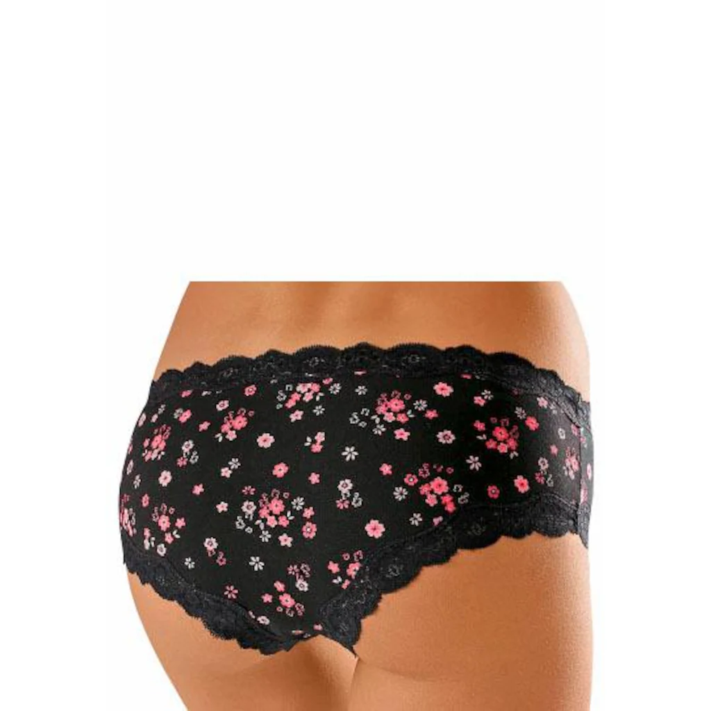 Buffalo Panty (3er-Pack) Aus Elastischer Baumwolle Mit Floraler Spitze