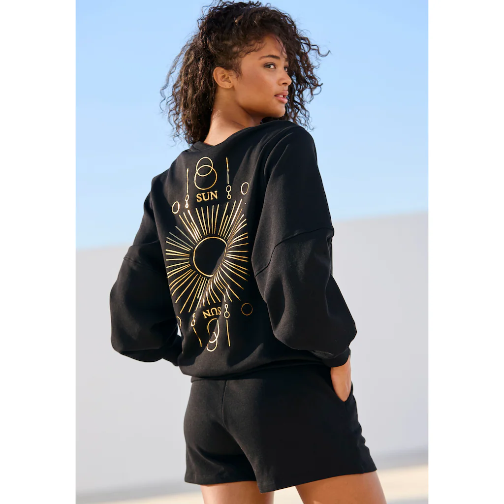 Buffalo Sweatshirt Loungeshirt mit großem Rückenprint- mit Glanz-Effekt Loungewear