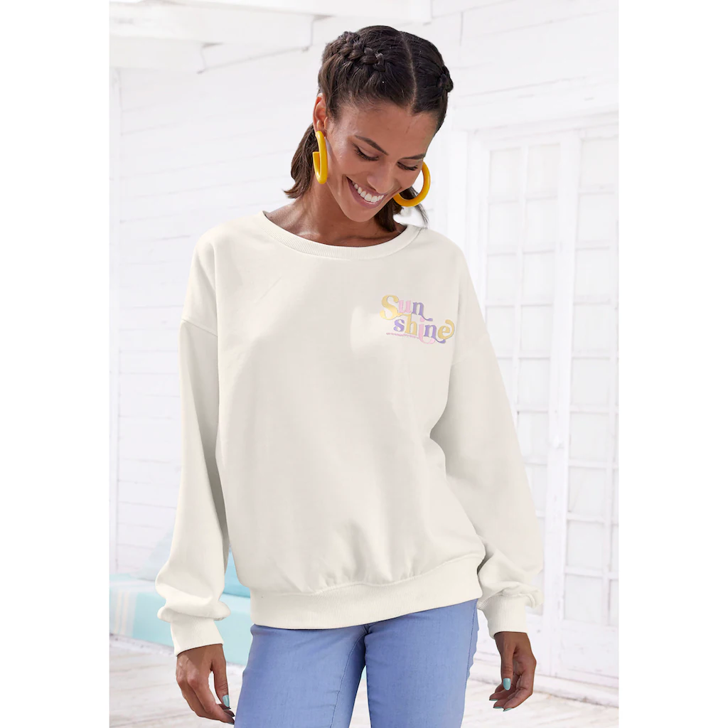 Buffalo Sweatshirt mit Rippbündchen und Sunshine Druck Loungewear