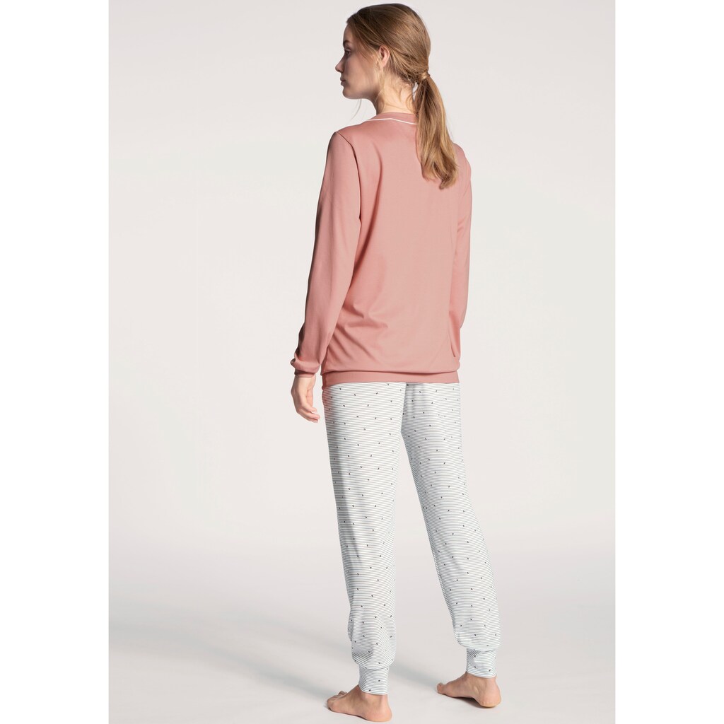 CALIDA Schlafanzug »Sweet Dreams« (2 Tlg.) Bündchen-Pyjama Feine Streifen Und Kleine Blümchen Auf Der Hose Online Kaufen
