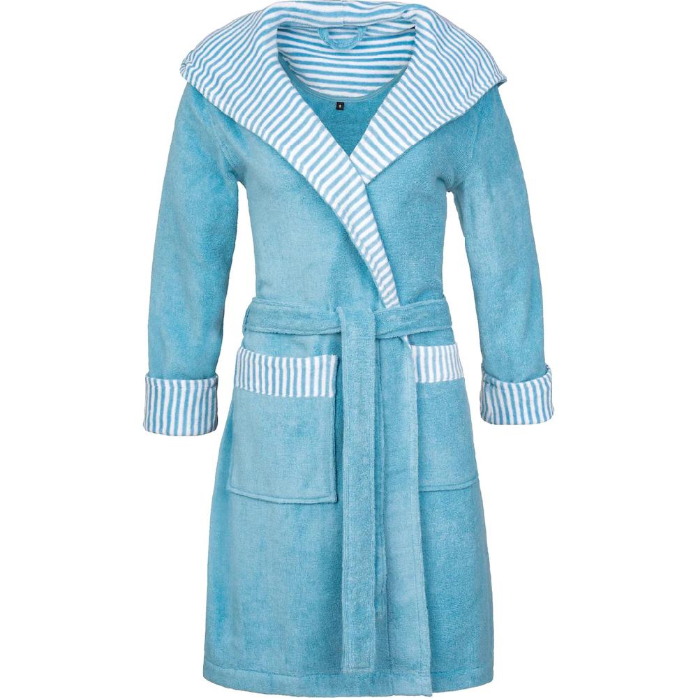 Esprit Damenbademantel »Day ideal für Sauna & Spa Hotelbademantel Morgenmantel« (1 St. mit Gürtel) mit Kapuze gestreiften Akzenten & Logostickerei kurz