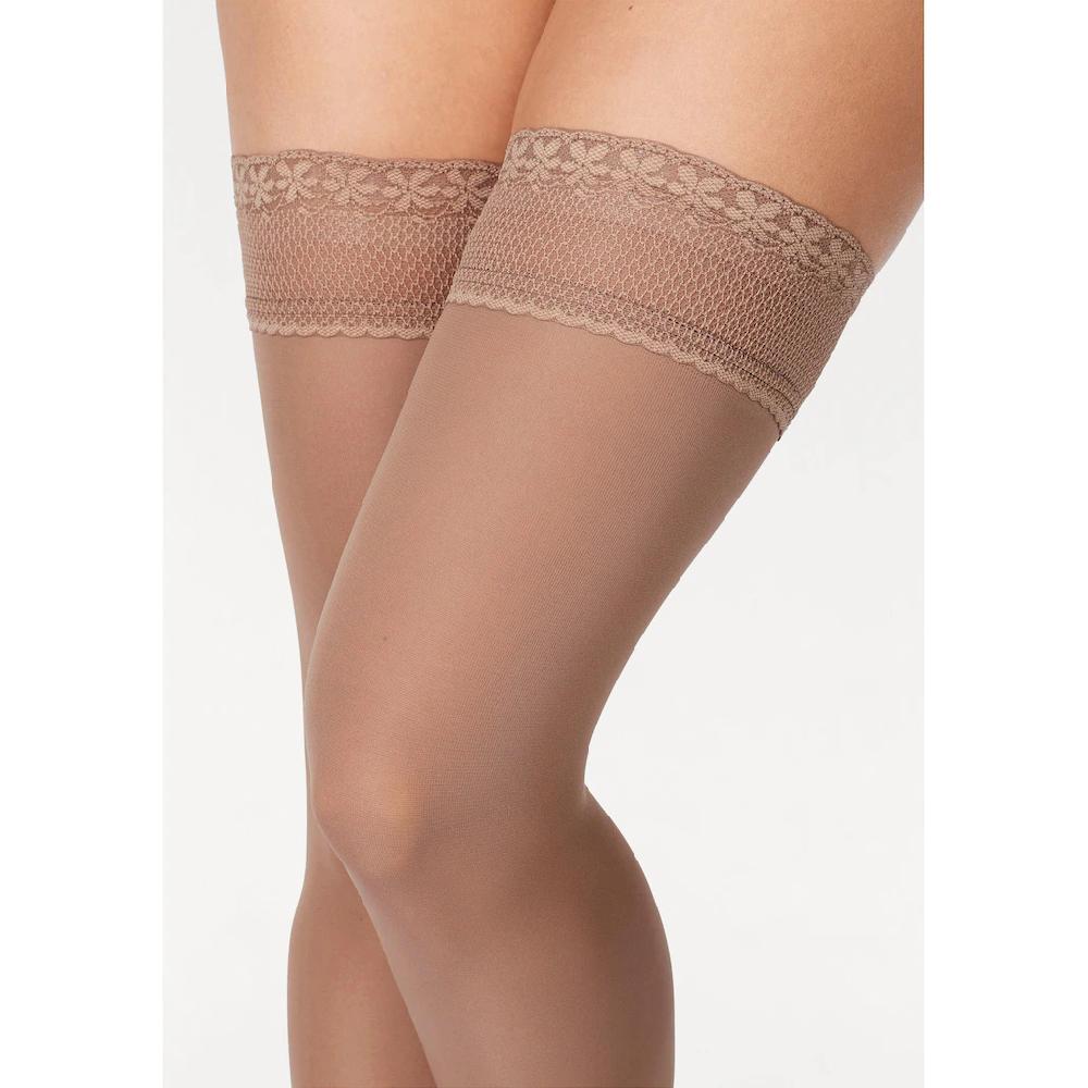 GLAMORY Halterlose Strümpfe »Vital« (1 Paar) Leichte Stützkraft Seidig Matt Weicher Spitzenbund ▷ Für