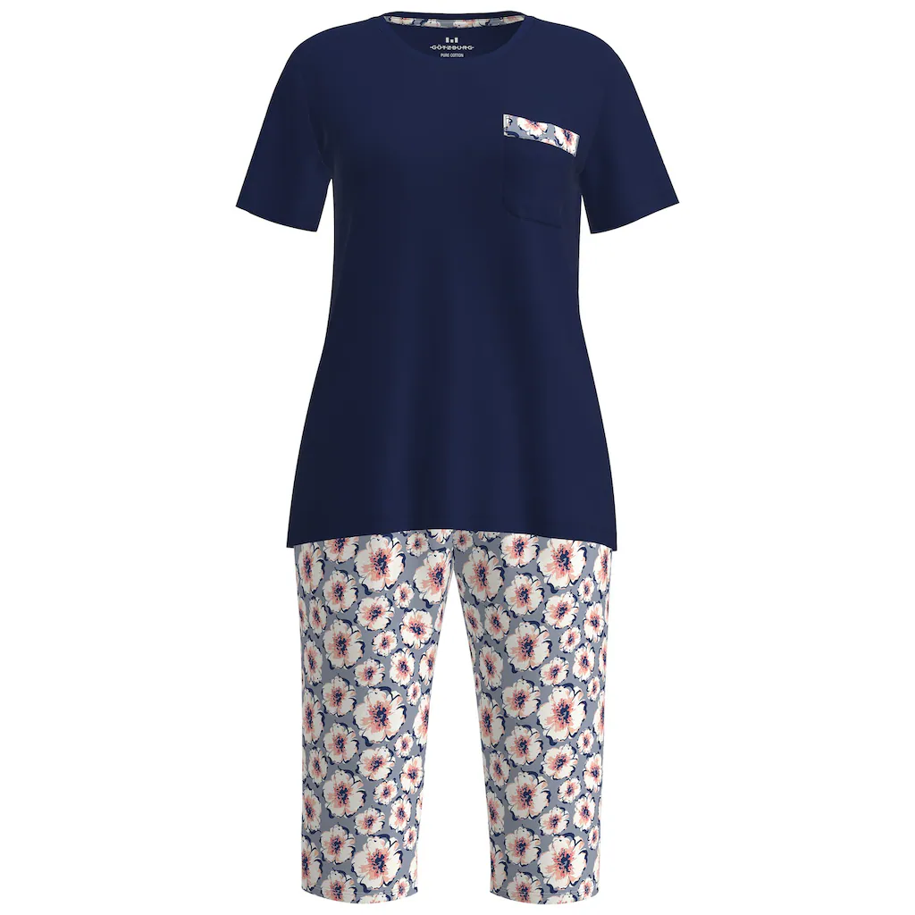 GÖTZBURG Capri-Pyjama (2 Tlg.) Oberteil Uni Hose Mit Floralem Muster Kaufen