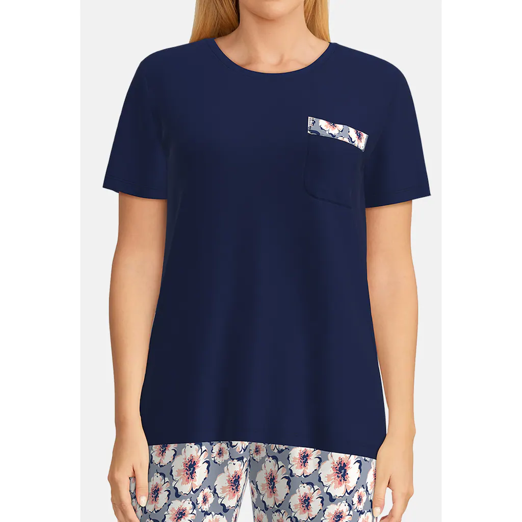 GÖTZBURG Capri-Pyjama (2 Tlg.) Oberteil Uni Hose Mit Floralem Muster Kaufen