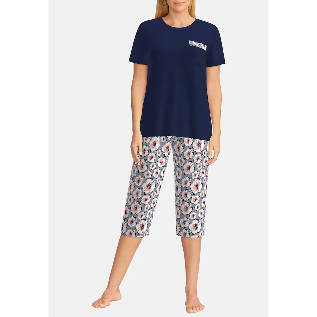 GÖTZBURG Capri-Pyjama (2 Tlg.) Oberteil Uni Hose Mit Floralem Muster Kaufen