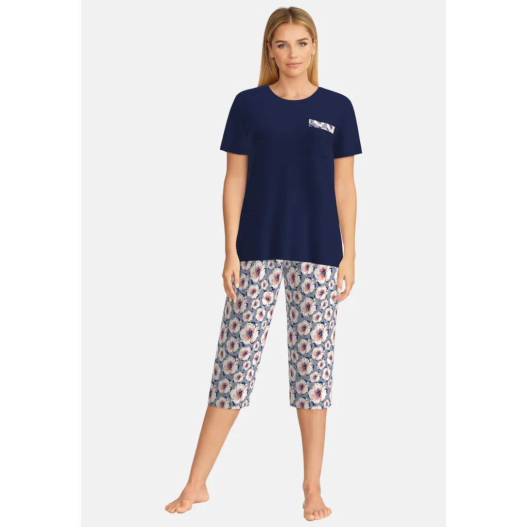 GÖTZBURG Capri-Pyjama (2 tlg.) Oberteil uni Hose mit floralem Muster kaufen
