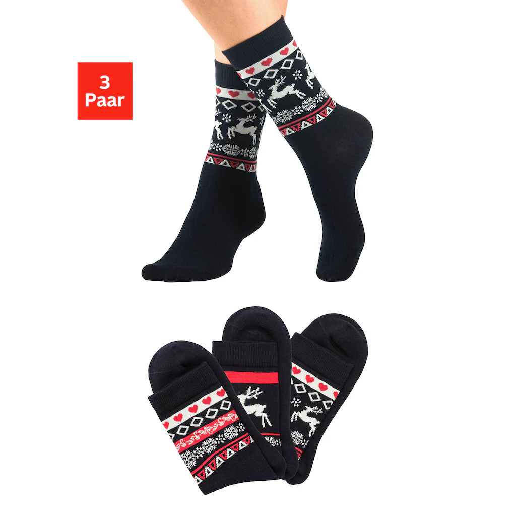 H.I.S Basicsocken (Packung 3 Paar) mit Wintermotiven