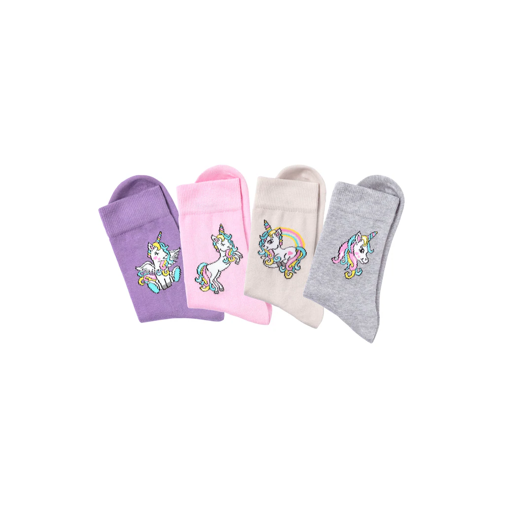 H.I.S Basicsocken (Packung 4 Paar) mit Einhorn Motiven ▷ für