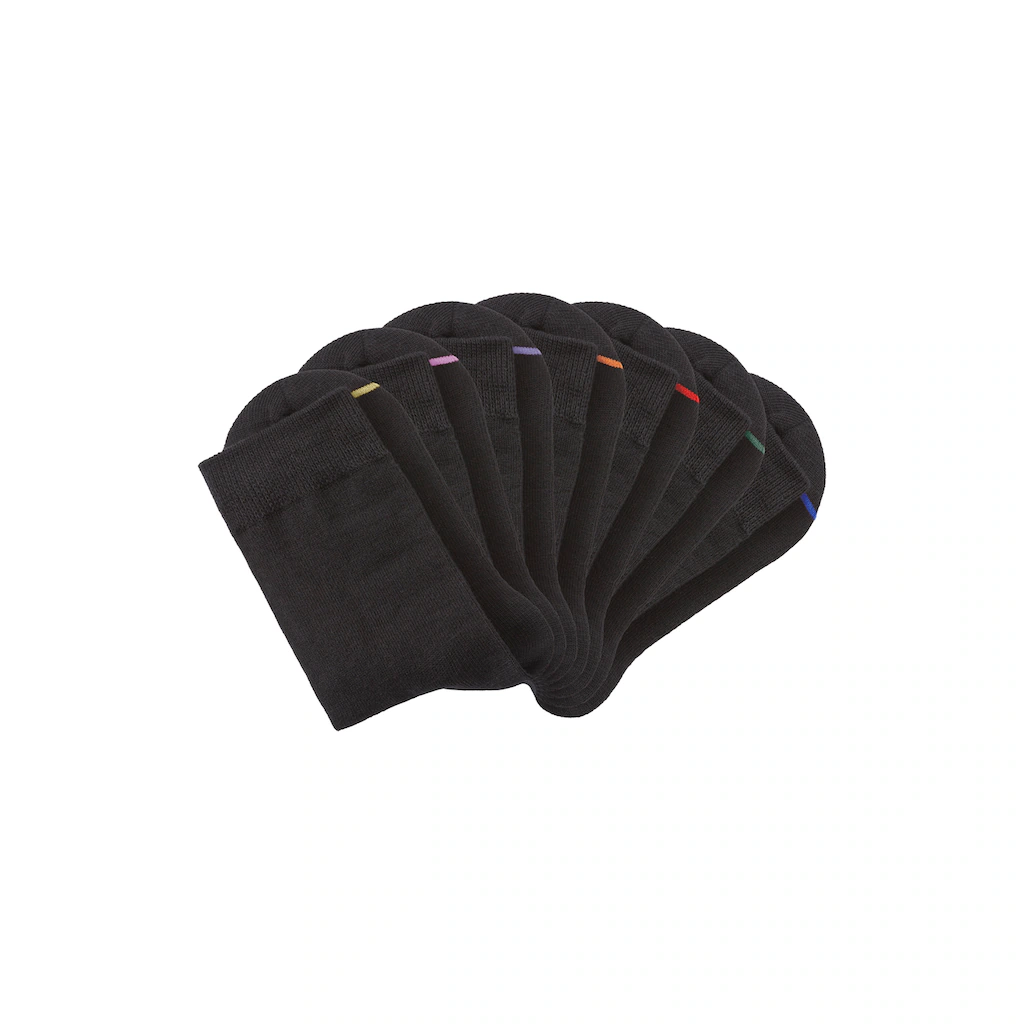 H.I.S Basicsocken (Packung 7 Paar) Mit Eingestrickter Farbiger Spitzennaht