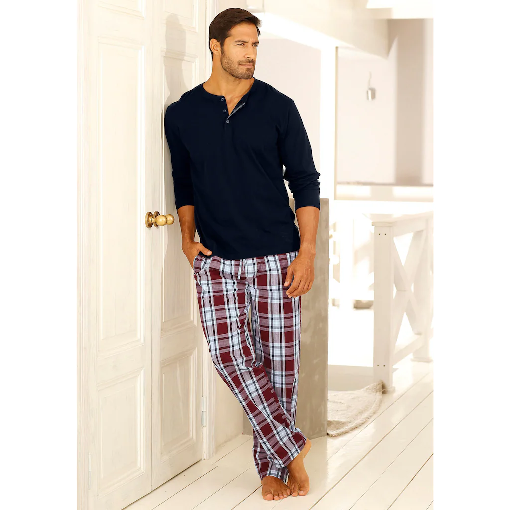 H.I.S Pyjama (2 Tlg. 1 Stück) Schlafanzug In Langer Form Mit Webhose