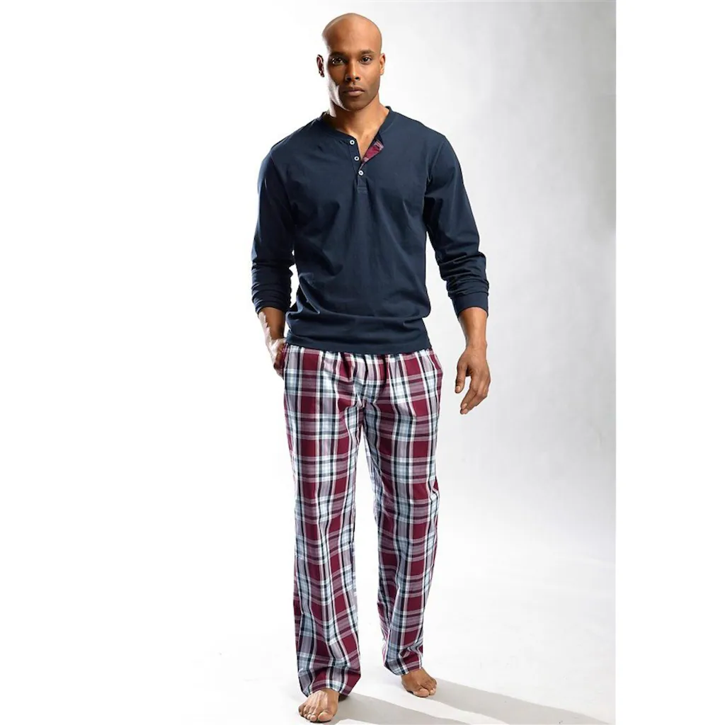 H.I.S Pyjama (2 tlg. 1 Stück) Schlafanzug in langer Form mit Webhose