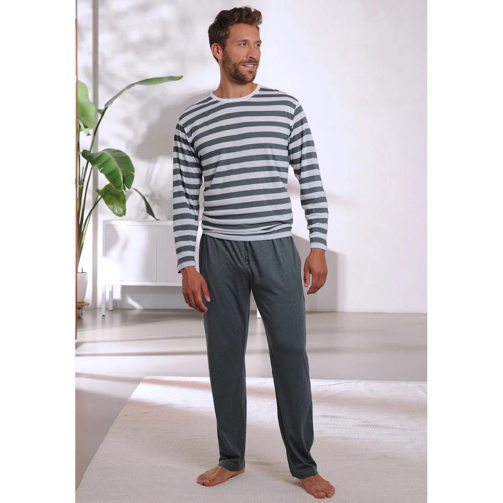 H.I.S Pyjama (2 tlg. 1 Stück) Schlafanzug mit garngefärbten Streifen