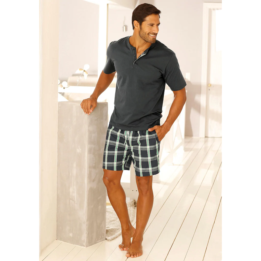 H.I.S Pyjama (2 tlg. 1 Stück) Schlafanzug mit karierter Webshorts