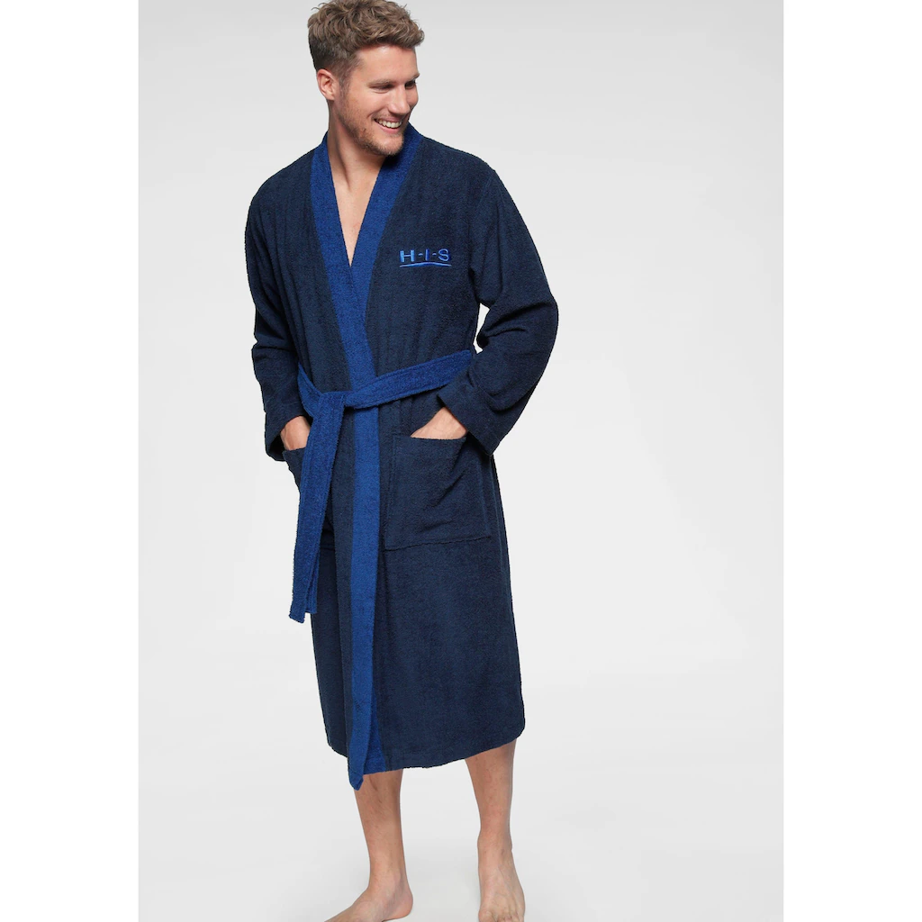 H.I.S Unisex-Bademantel »Hannes ideal für Sauna & Spa Hotelbademantel Morgenmantel« (1 St.) für Damen & Herren lang mit Taschen S-3XL