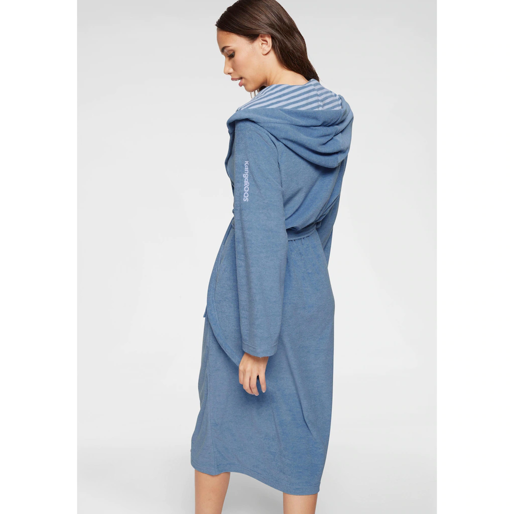 KangaROOS Damenbademantel »Dalia Ideal Für Sauna & Spa Hotelbademantel Morgenmantel« (1 St.) Uni-Farben Und Innen Mit Streifen Bademantel Mit Taschen XS-2XL