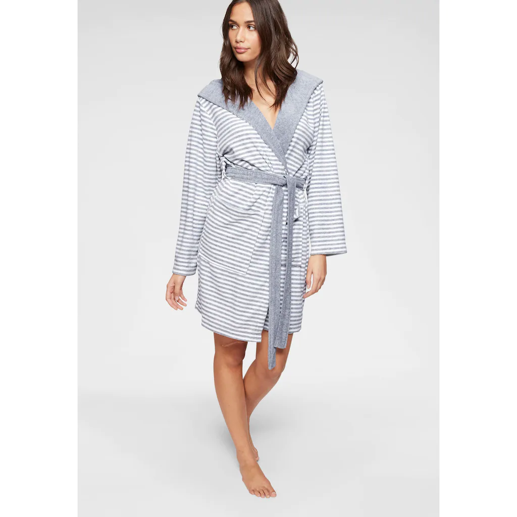 KangaROOS Damenbademantel »Luana ideal für Sauna & Spa Hotelbademantel Morgenmantel« (1 St.) Streifen - Bademantel für Damen gestreift XS-2XL