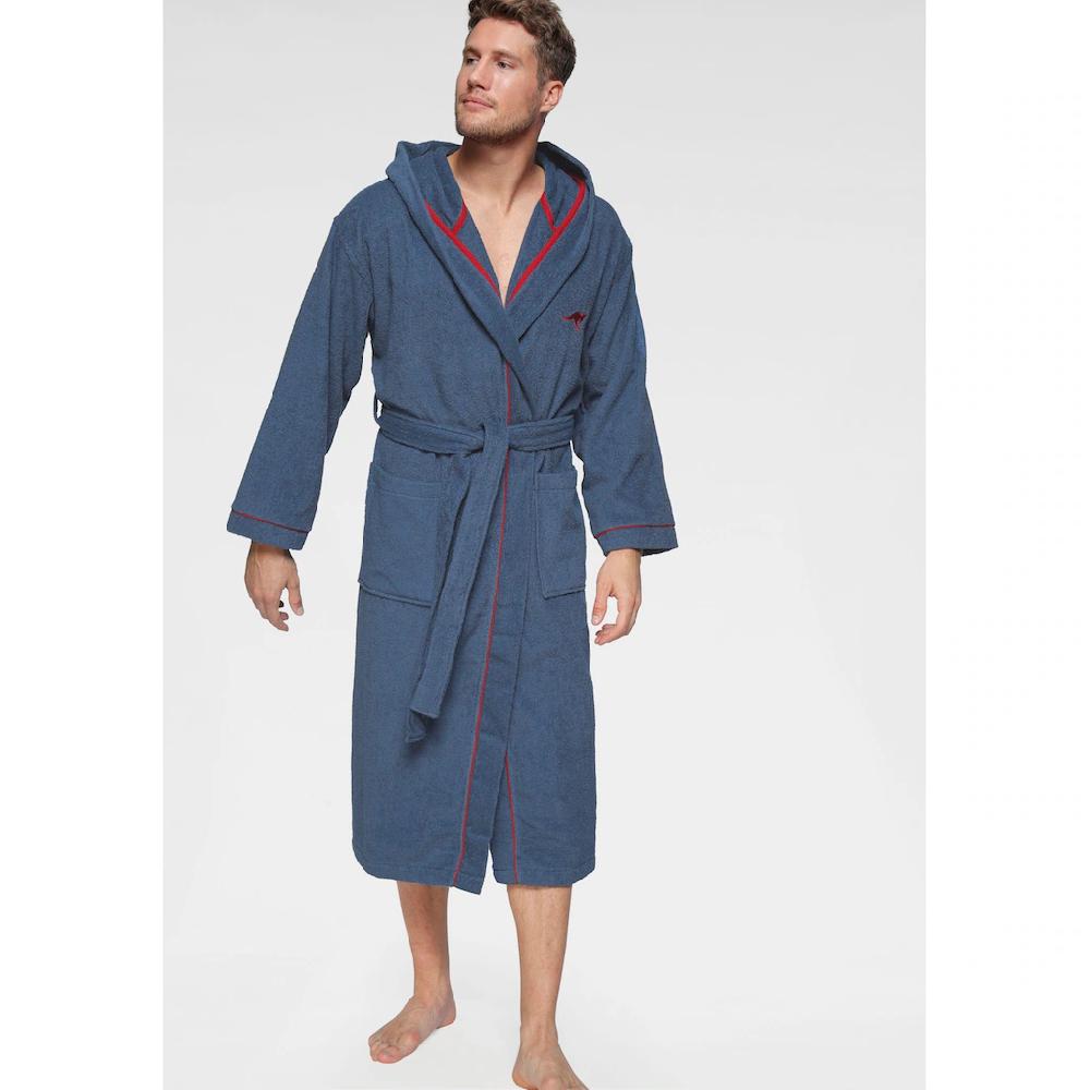 KangaROOS Unisex-Bademantel »Luke ideal für Sauna & Spa Hotelbademantel Morgenmantel« (1 St.) für Damen & Herren Bademantel mit Kapuze & Logostickerei S-2XL