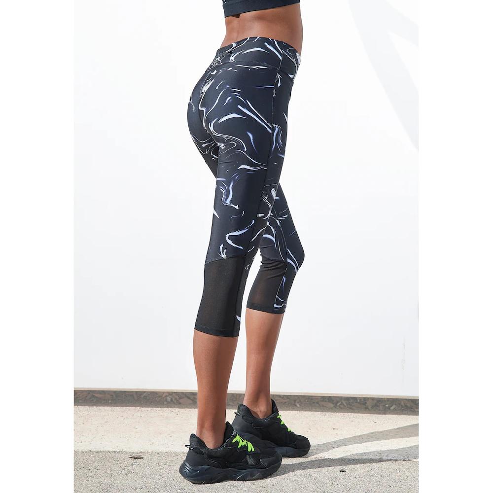 LASCANA ACTIVE Caprileggings »Black Marble« Sporthose mit breitem Bund