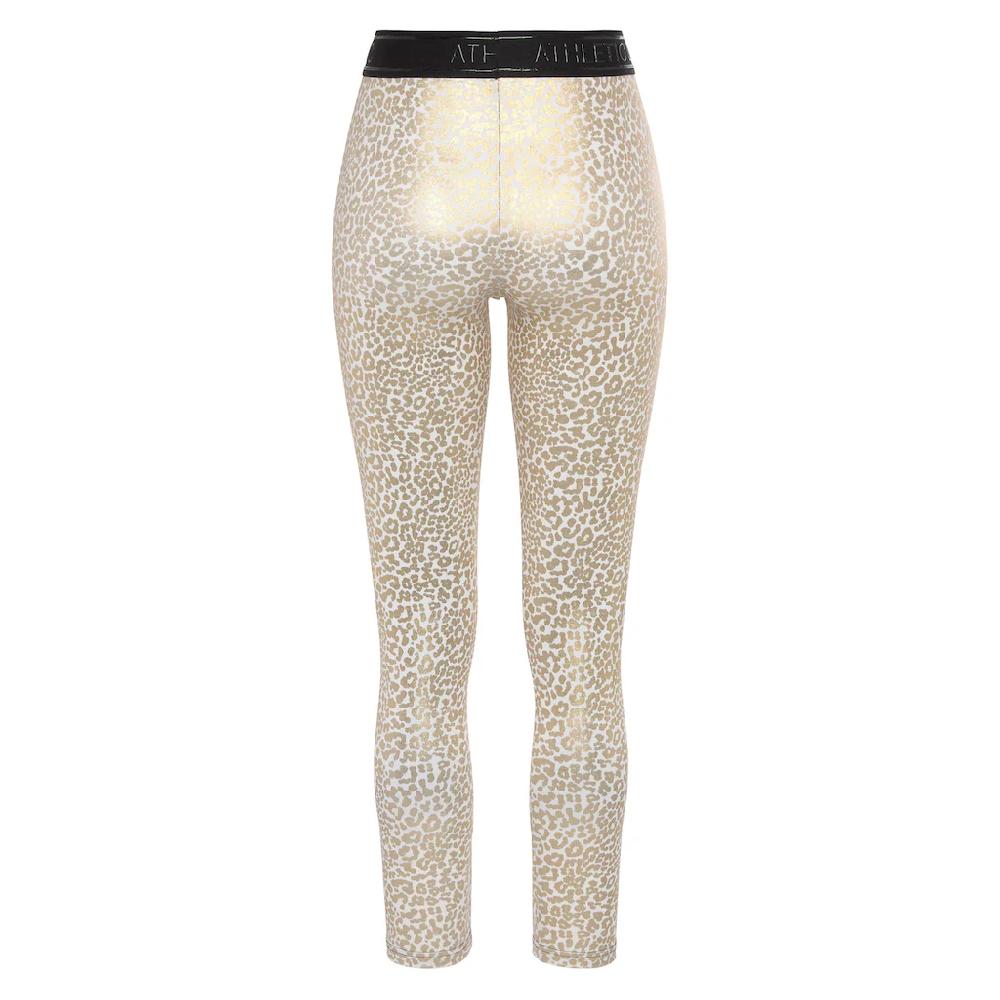 LASCANA ACTIVE Funktionsleggings Sportleggings Mit Glänzendem Leomuster Und 3D-Schriftzug Auf Dem Bund