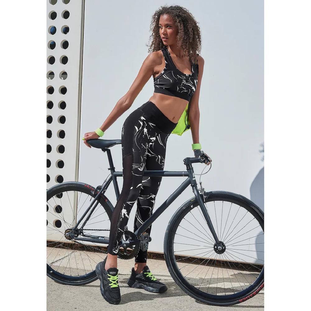 LASCANA ACTIVE Leggings »Black Marble« Sporthose Mit Mesh