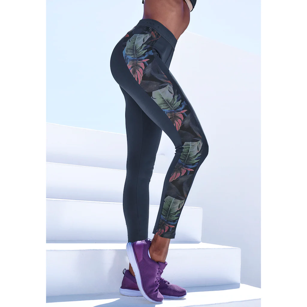 LASCANA ACTIVE Leggings mit seitlichen floralen Einsätzen