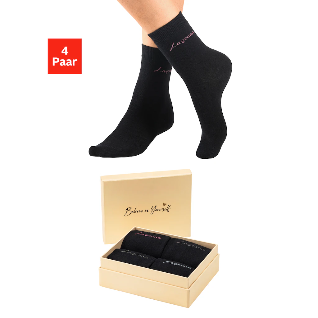 LASCANA Basicsocken (Box 4 Paar) in ansprechender Geschenkbox