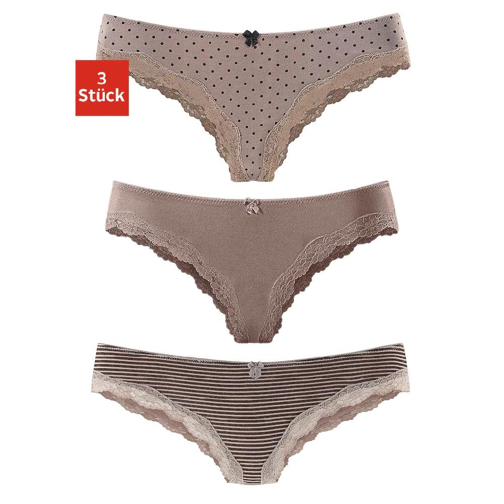 LASCANA Brasilslip (3er-Pack) aus elastischer Baumwolle mit zarter Spitze online bestellen