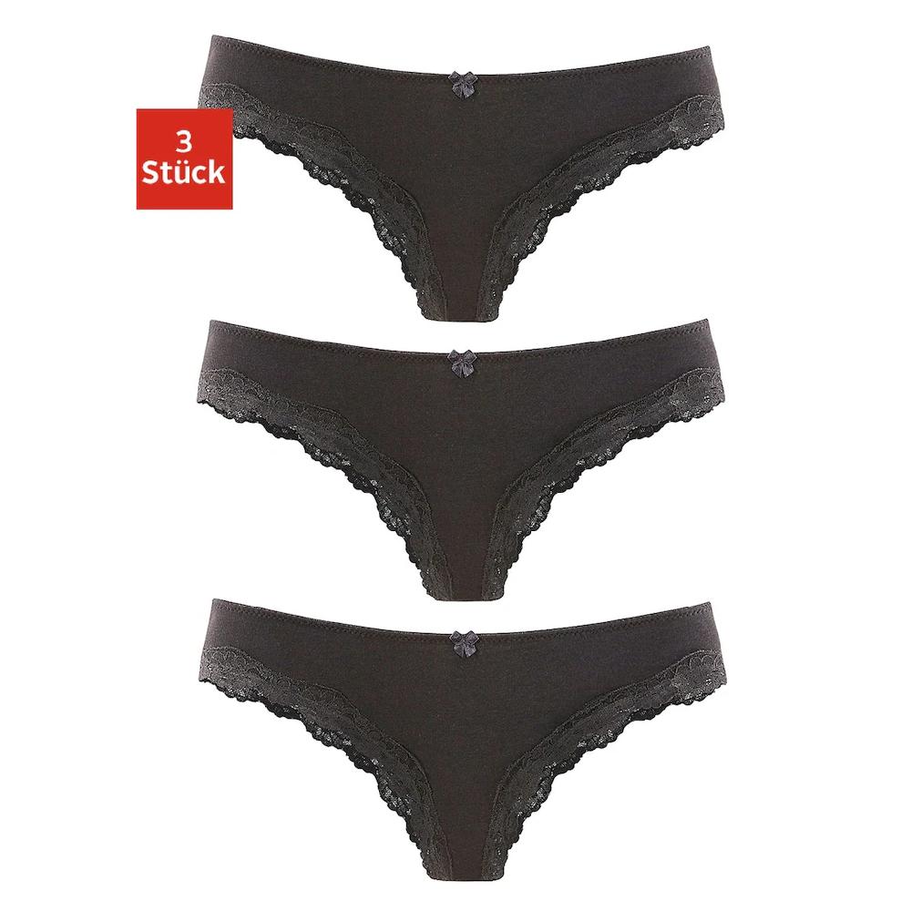 LASCANA Brasilslip (3er-Pack) aus elastischer Baumwolle mit zarter Spitze online bestellen