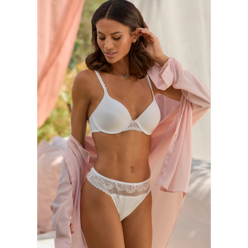 LASCANA High-Waist-String Mit Breitem Bund Aus Floraler Spitze