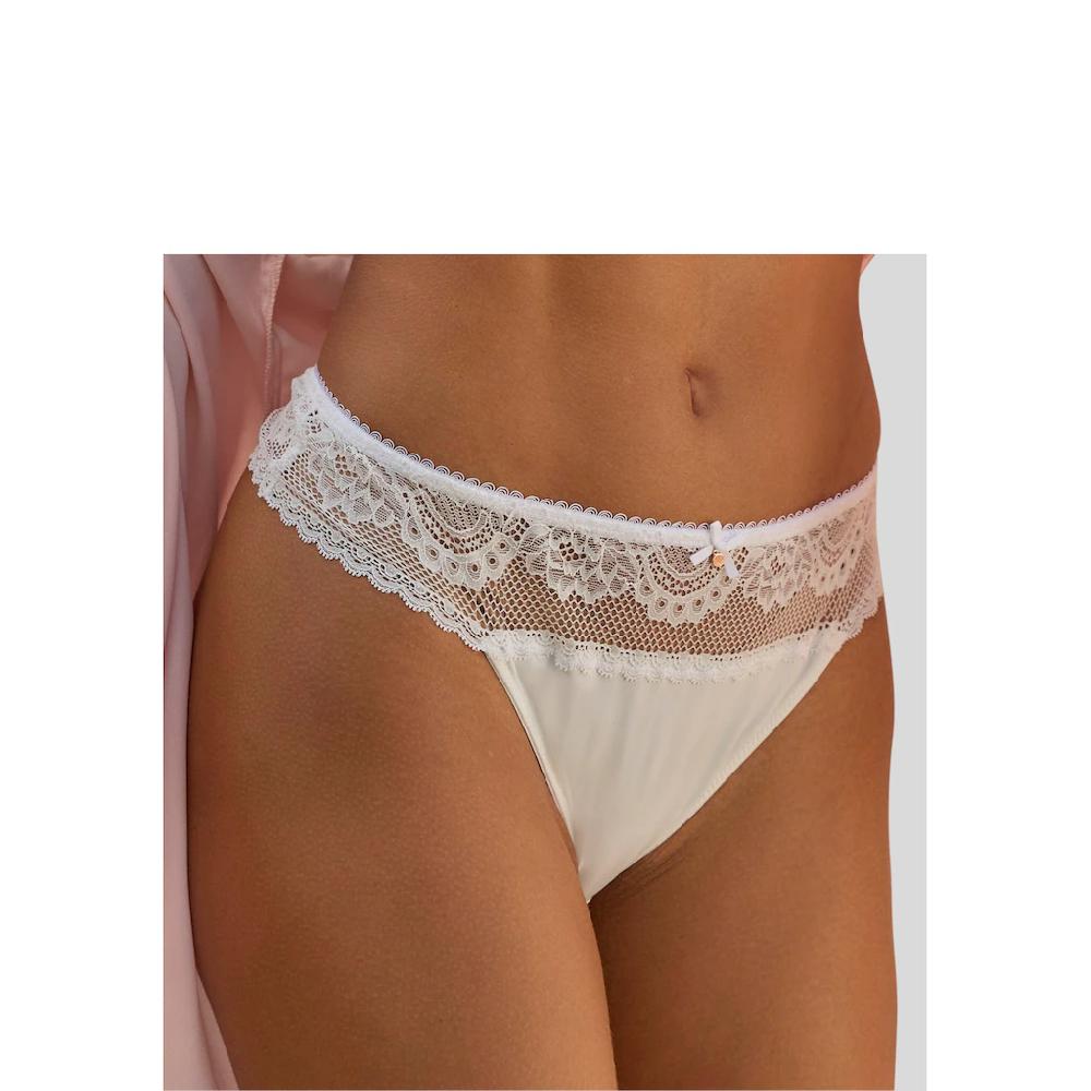 LASCANA High-Waist-String mit breitem Bund aus floraler Spitze