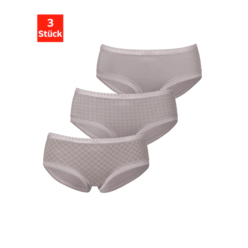 LASCANA Panty (3er-Pack) aus elastischer Baumwolle mit weicher Spitze