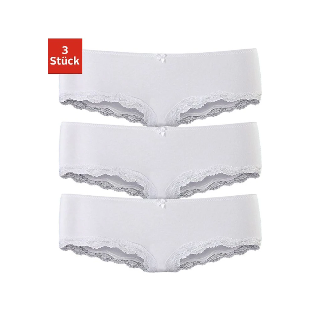 LASCANA Panty (3er-Pack) aus elastischer Baumwolle mit zarter Spitze