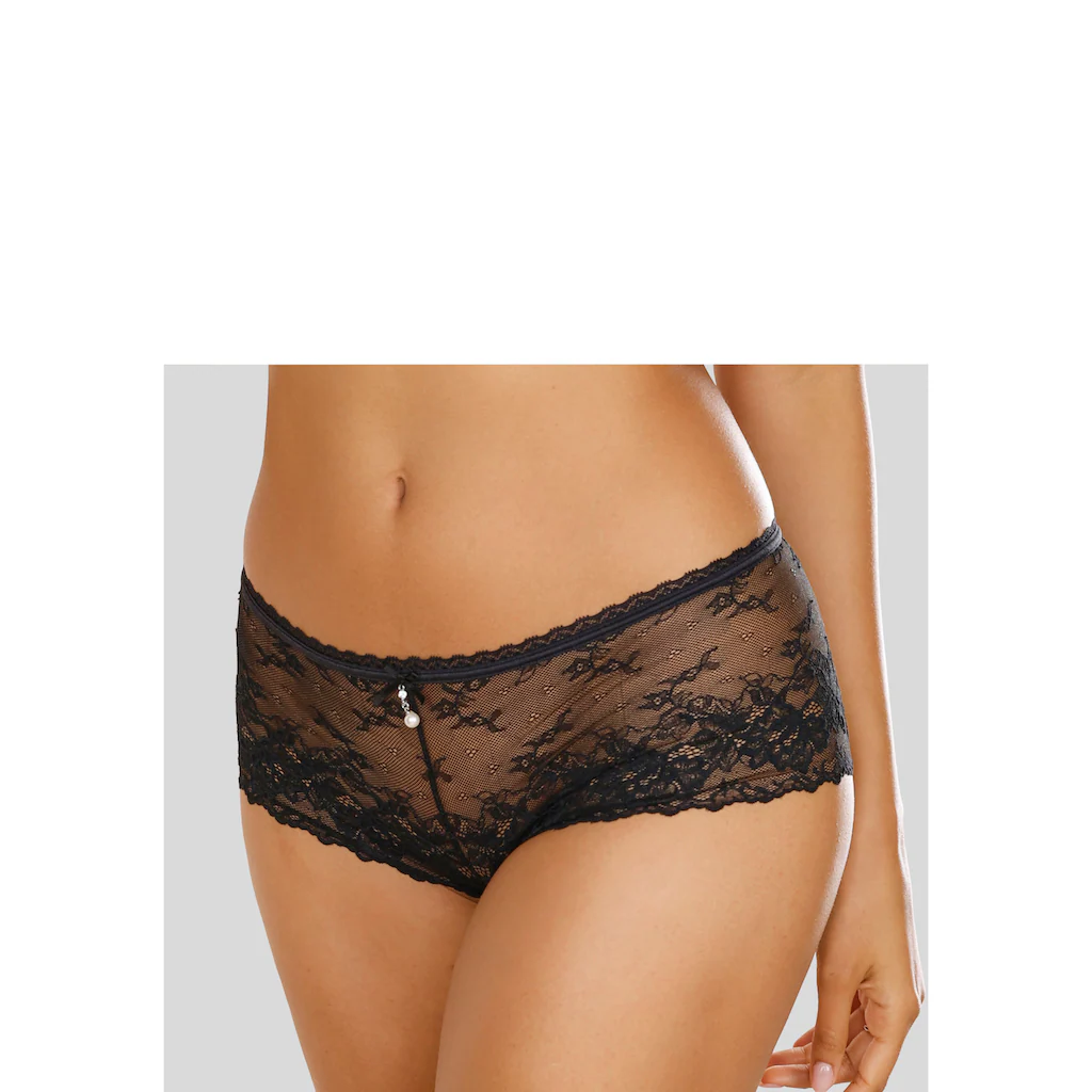 LASCANA Panty aus dezent transparenter Jacquardspitze mit edlem Perlenaccessoire