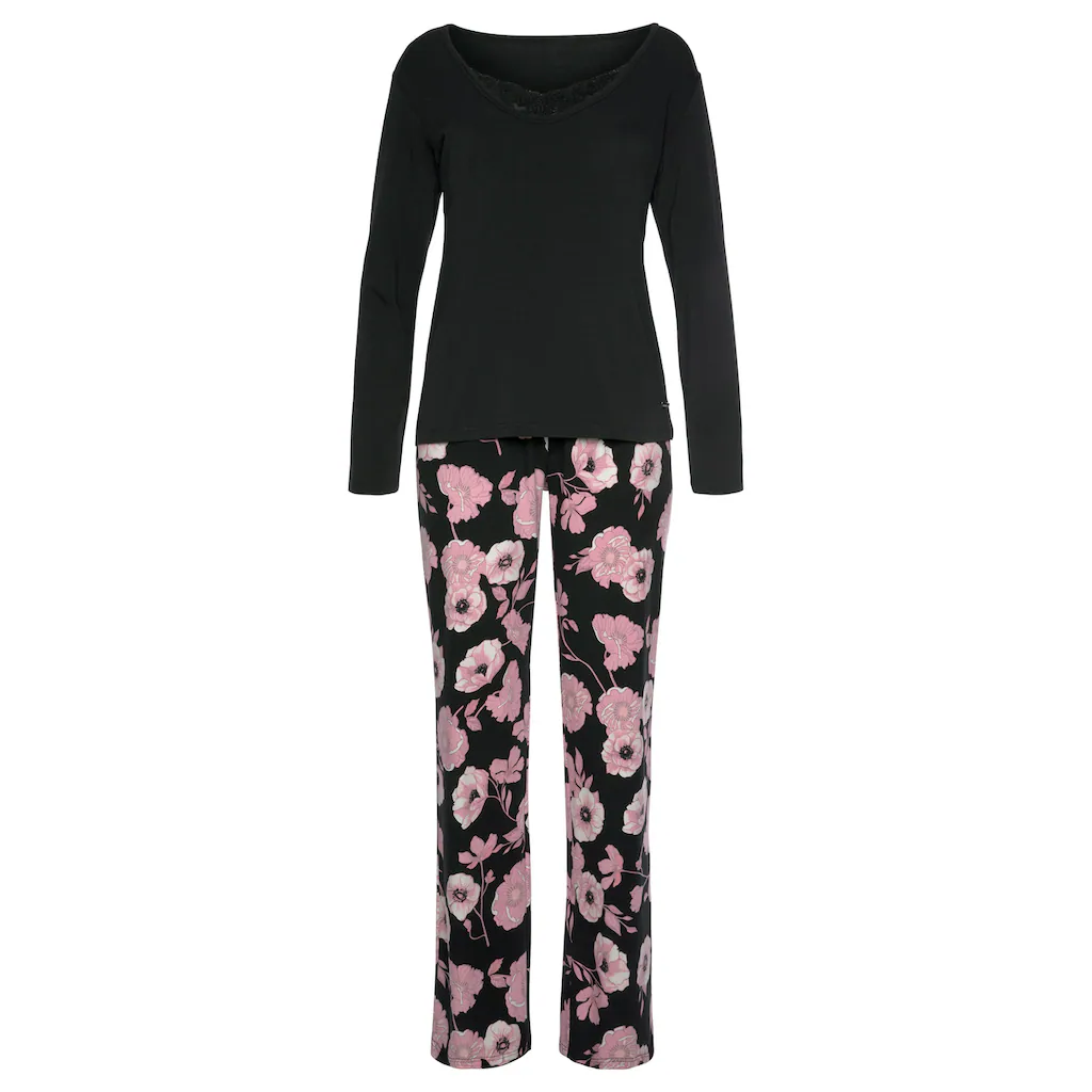 LASCANA Pyjama (2 Tlg.) Mit Blumenmuster Und Spitzendetails Online Kaufen