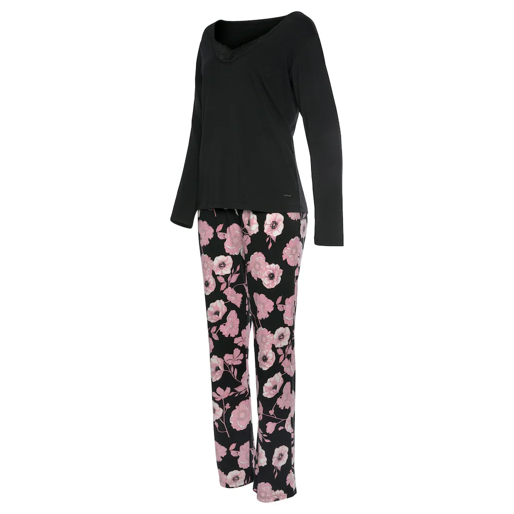 LASCANA Pyjama (2 Tlg.) Mit Blumenmuster Und Spitzendetails Online Kaufen