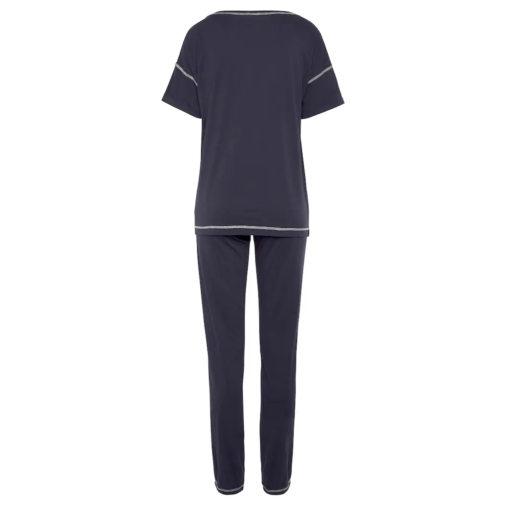 LASCANA Pyjama (2 Tlg.) Mit Kontrastfarbenen Ziersteppungen Online Bestellen